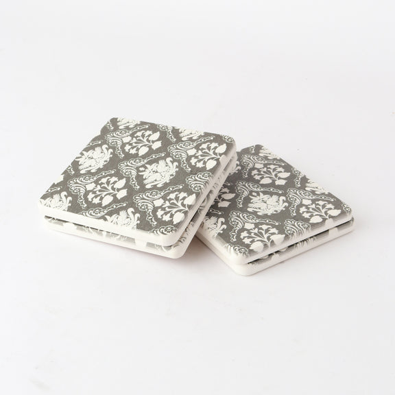 Charcoal + Ivory Ceramic Patterned  Coaster 