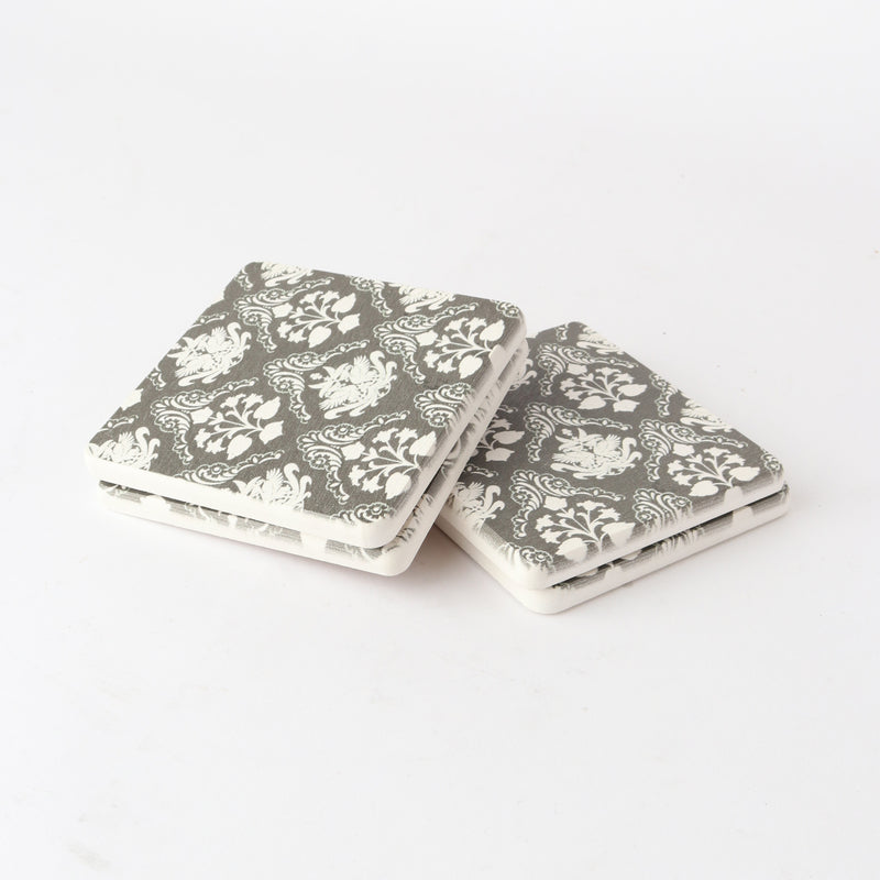 Charcoal + Ivory Ceramic Patterned  Coaster 