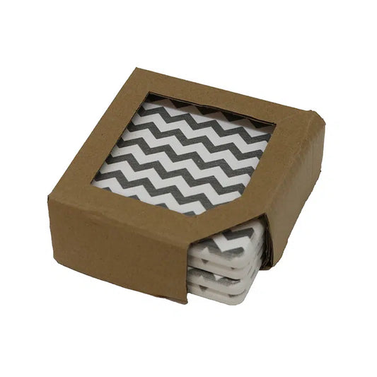 Charcoal + Ivory ZigZag Pattern Ceramic Coaster