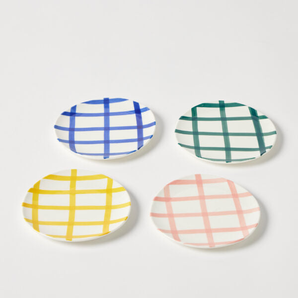 Petite and playful, the Loft Petite Plate  hand-painted grid-style design in a bright tonal palette