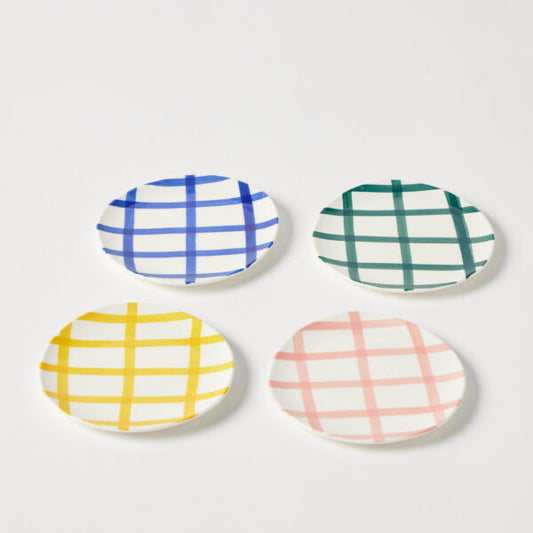 Petite and playful, the Loft Petite Plate  hand-painted grid-style design in a bright tonal palette