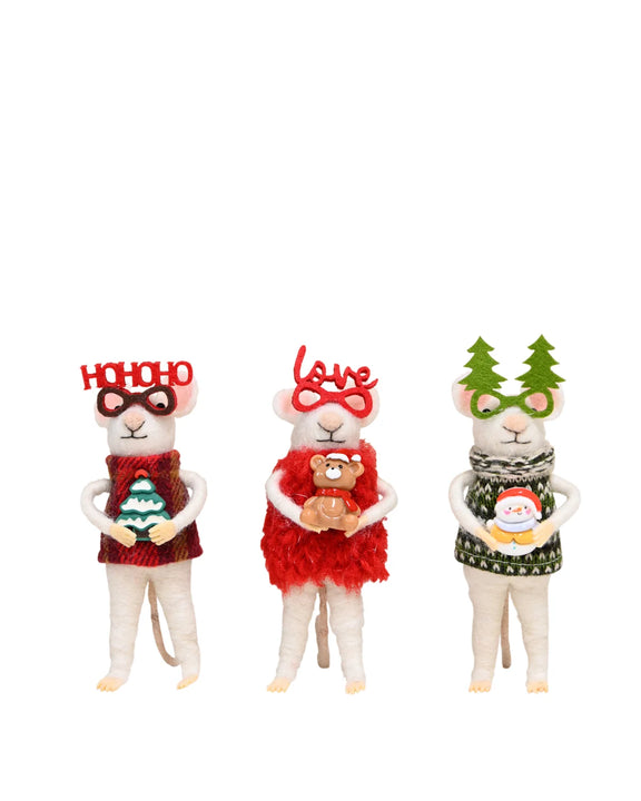Felt Standing Trio of Celebratory Mice 