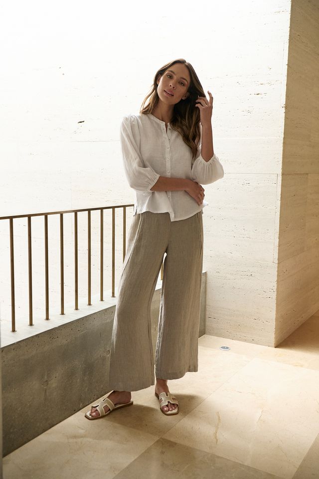 Naturals Wide Leg Linen Pant | Cement