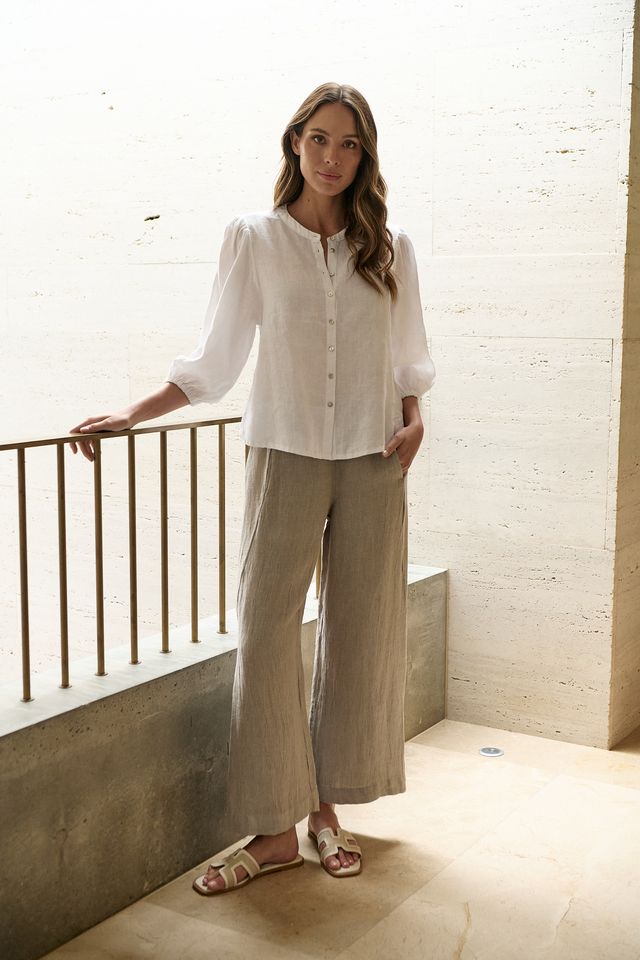 Naturals Wide Leg Linen Pant | Cement