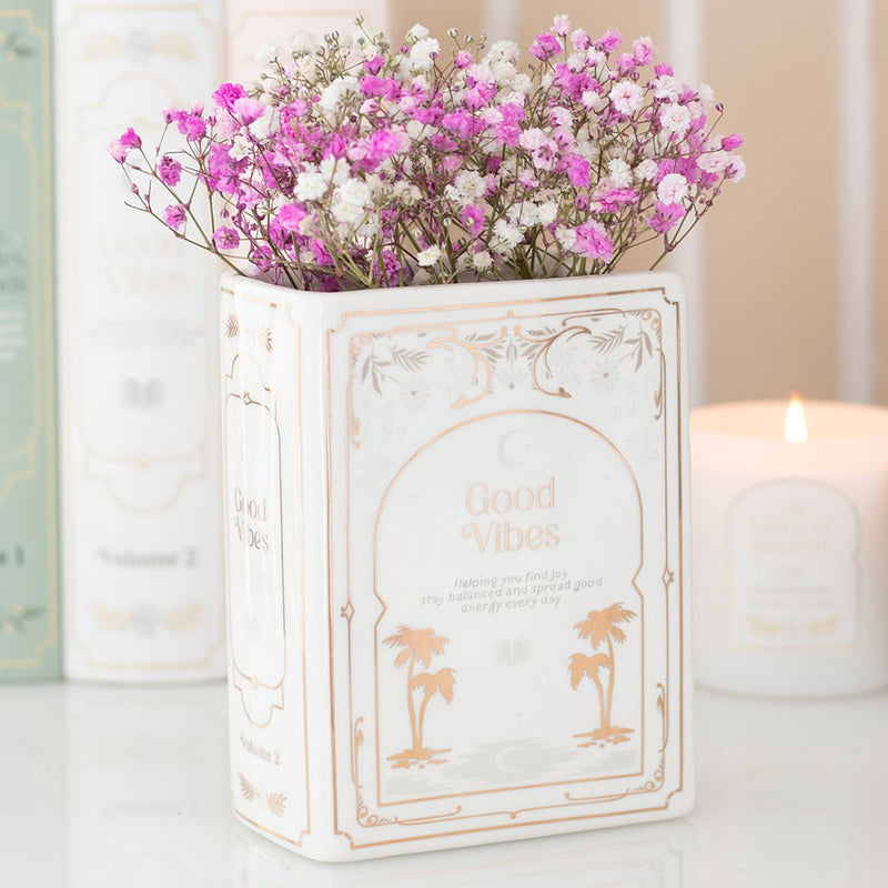 Good Vibes Book Vase | White