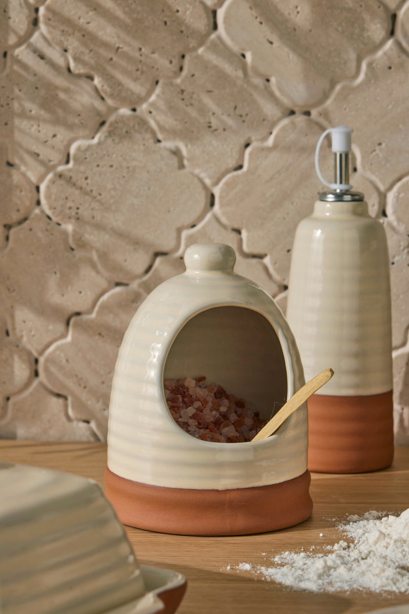 Grove Oil Pourer crafted from terracotta in a soft oatmeal finish