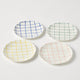 Hand-painted with bold brushstroke check patterns in blue, green, pink and yellow