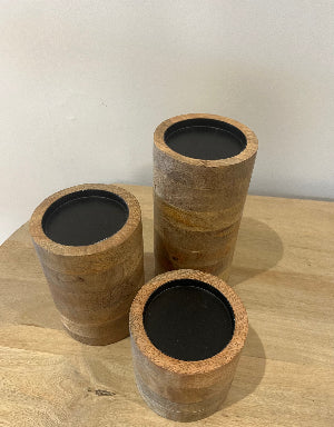 Natural Wooden Candle Holder Set 3