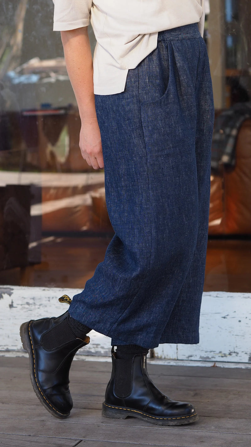 Rogue Linen Balfour Culottes | Dark Denim Chambray