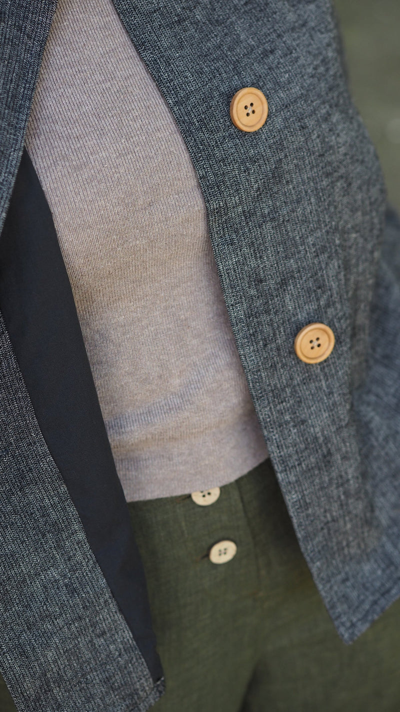 Rogue Linen Tokyo Jacket Beige Black Textured Fine Stripe