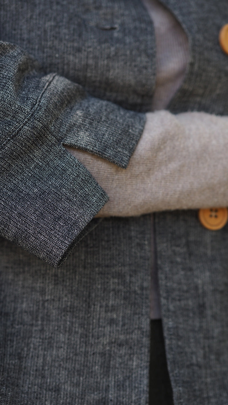 Rogue Linen Tokyo Jacket Beige Black Textured Fine Stripe