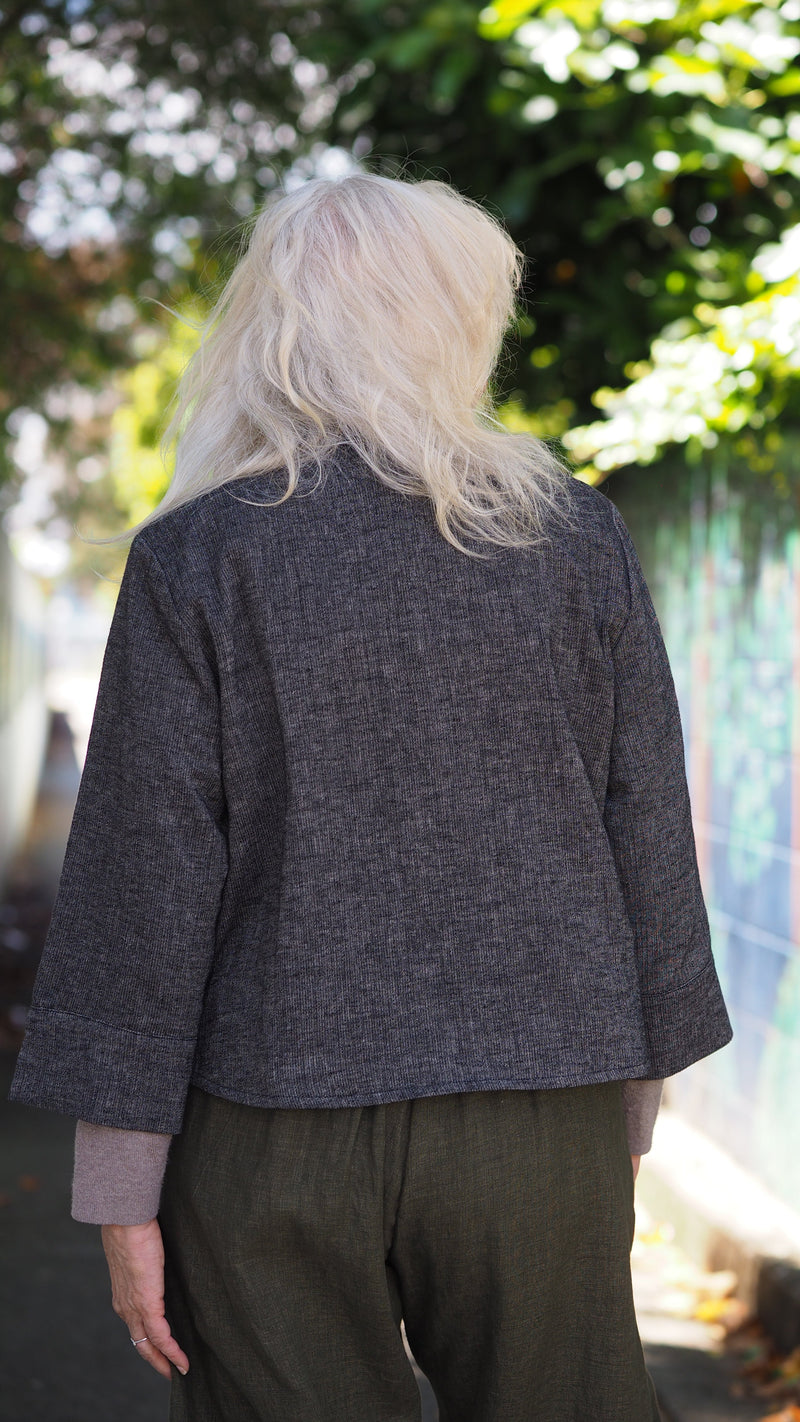 Rogue Linen Tokyo Jacket Beige Black Textured Fine Stripe