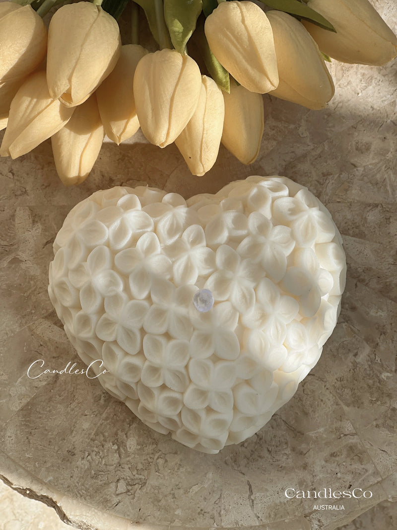 Heart Flower Candle | White