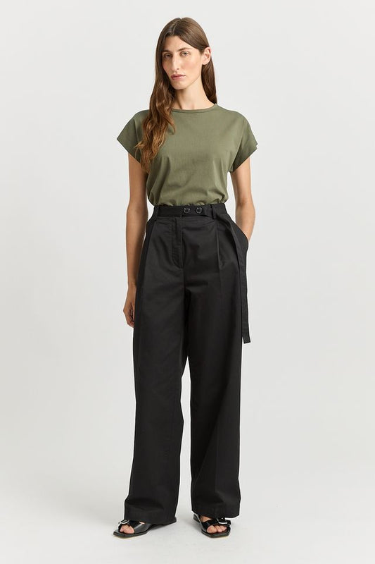 Toorallie Belted Cotton Pant | Black