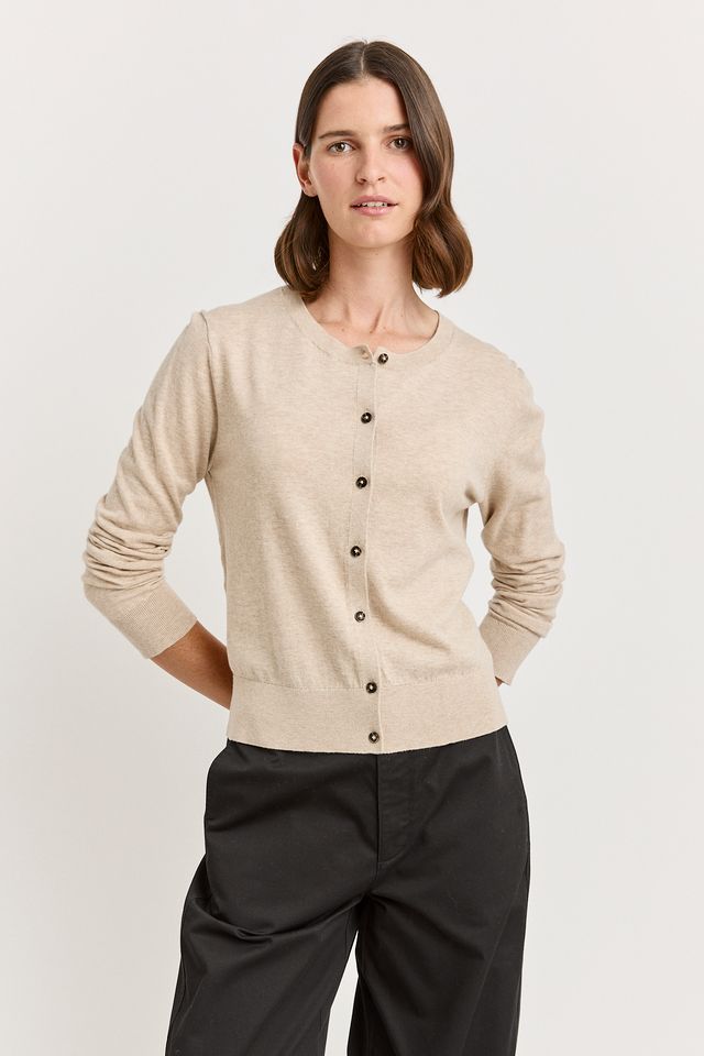 Toorallie Fine Crew Cardigan in Jute