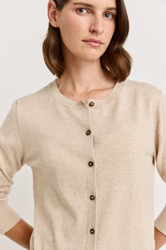 Toorallie Fine Crew Cardigan in Jute