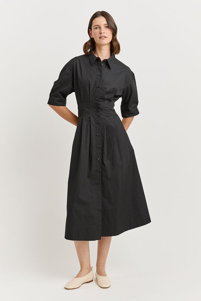 Toorallie Fitted Waist Cotton Dress in Black