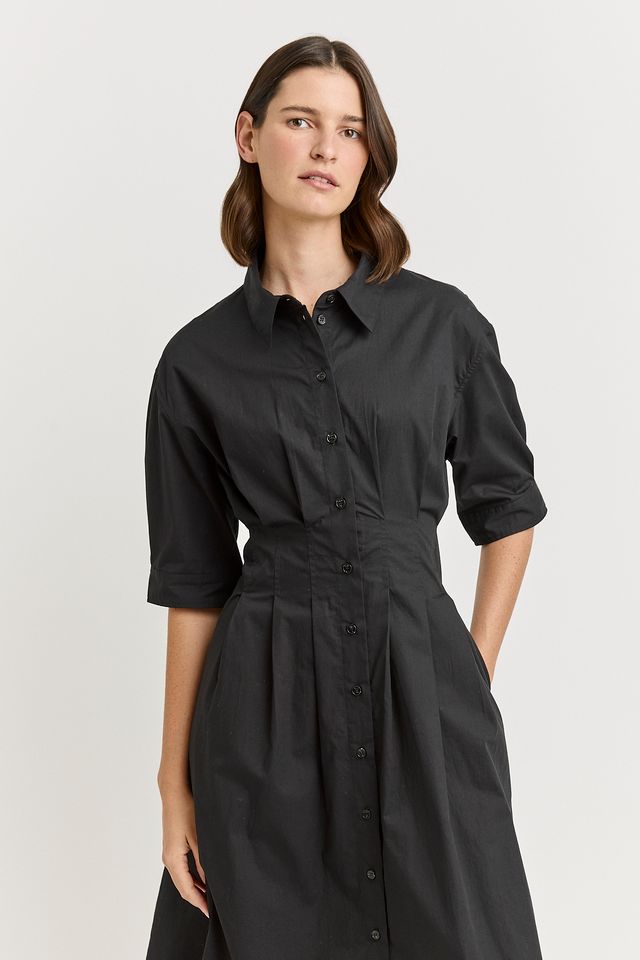 Toorallie Fitted Waist Cotton Dress in Black
