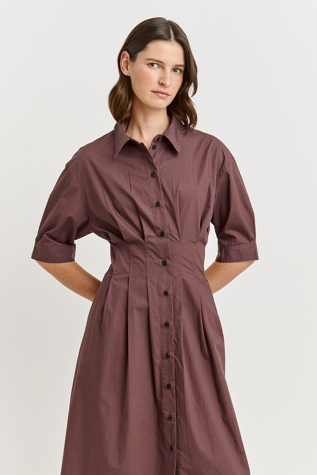 Toorallie Fitted Waist Cotton Dress in Cocoa