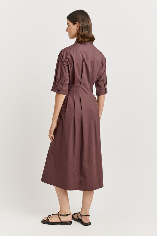 Toorallie Fitted Waist Cotton Dress in Cocoa