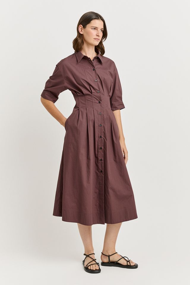 Toorallie Fitted Waist Cotton Dress in Cocoa