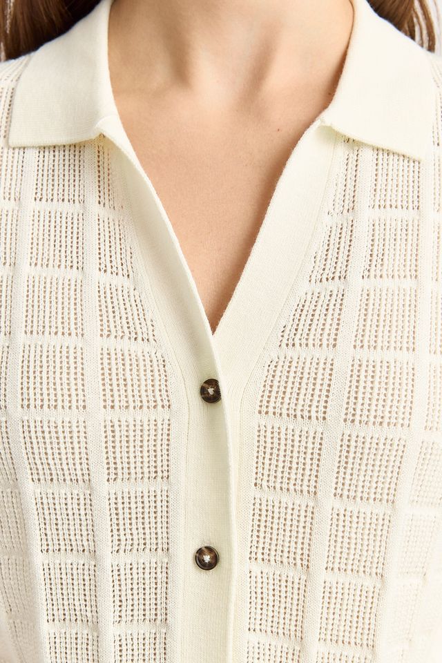 Toorallie Open stitch Button Polo | White