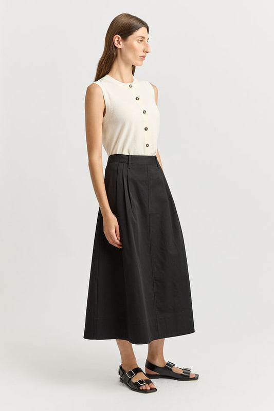Toorallie Pleat Detail Midi Skirt | Black