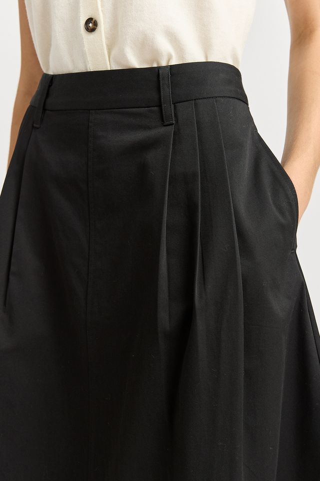 Toorallie Pleat Detail Midi Skirt | Black