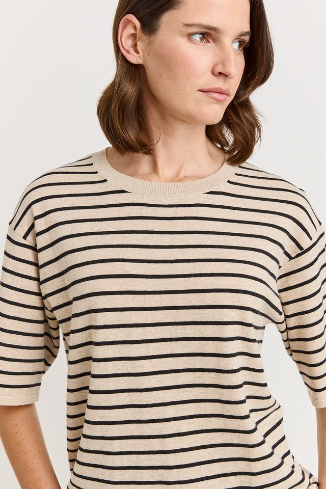 Toorallie Relaxed Stripe Knit Tee in Jute Stripe