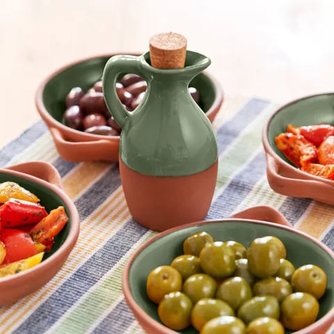Sintra Glazed Terracotta Oil Drizzler | Olive Green