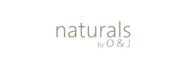 Brand name 'naturals by O & J' on a white background