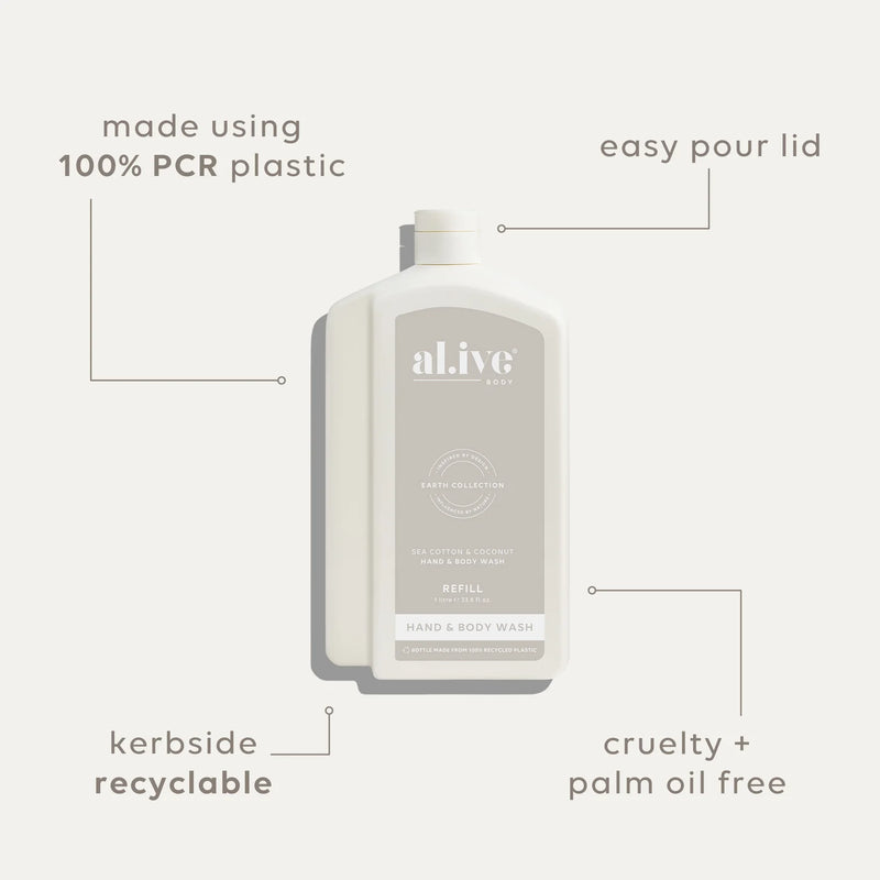 al.ive Body | Wash Refill 1ltr - Sea Cotton & Coconut