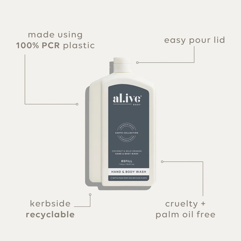 al.ive Body | Wash Refill 1ltr - Coconut & Wild Orange