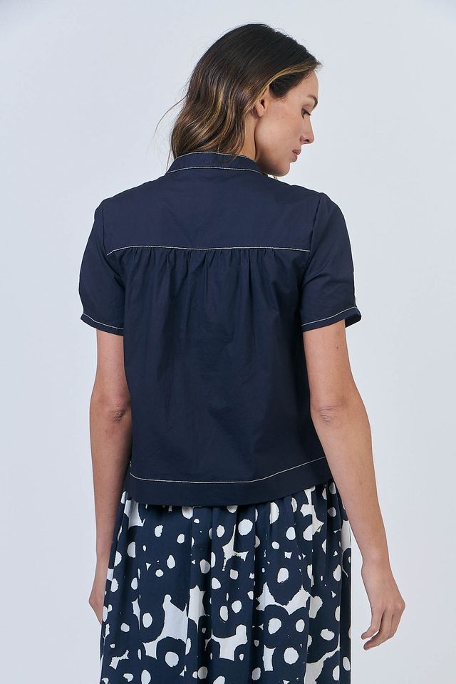 Naturals Short Sleeve Top | Ink Poplin