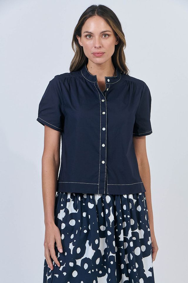 Naturals Short Sleeve Top | Ink Poplin